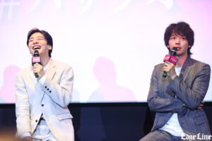 中村倫也 ライトを受け輝く姿！生田斗真とゲキ×シネ『バサラオ』初日TV局へやりたい放題17