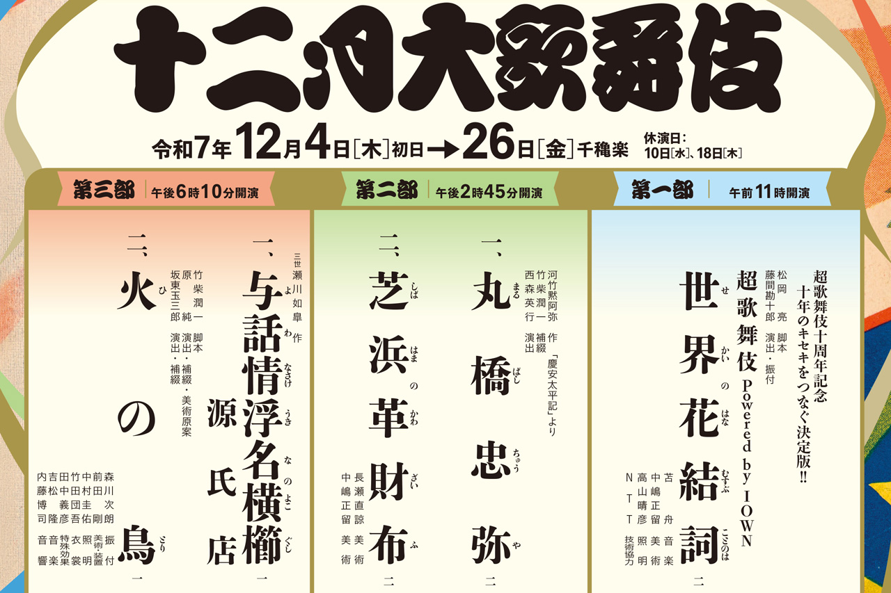 「十二月大歌舞伎」演目と配役発表!中村獅童と初音ミクの超歌舞伎や「火の鳥」再登場